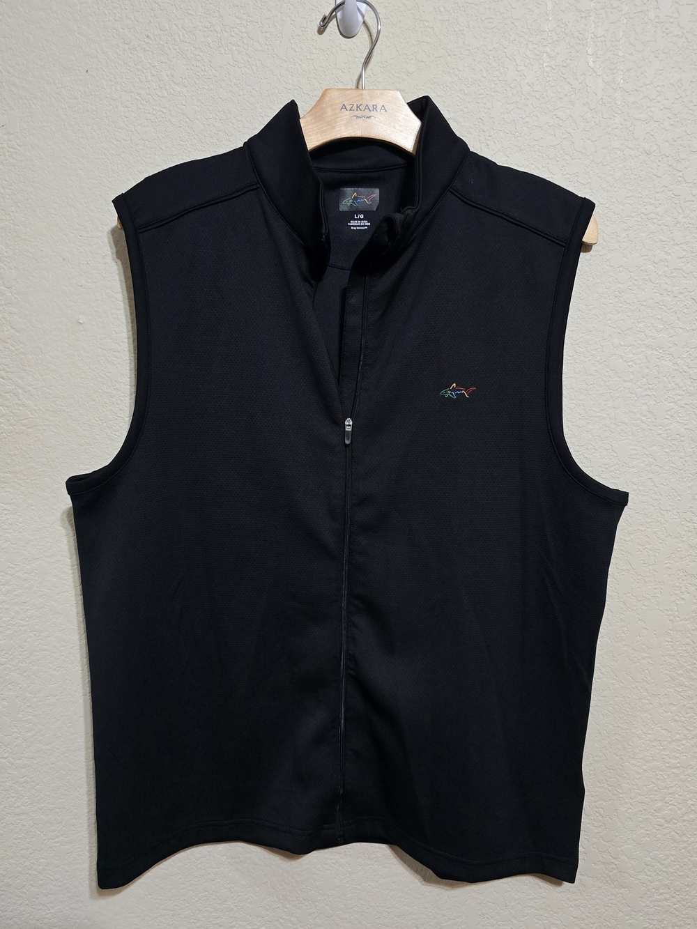 Greg Norman Collection Black Sleeveless Zip Vest with Multicolor Logo